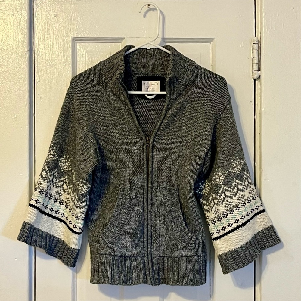Y2K Old Navy Zip Sweater Wool Cotton Wide Sleeve XS